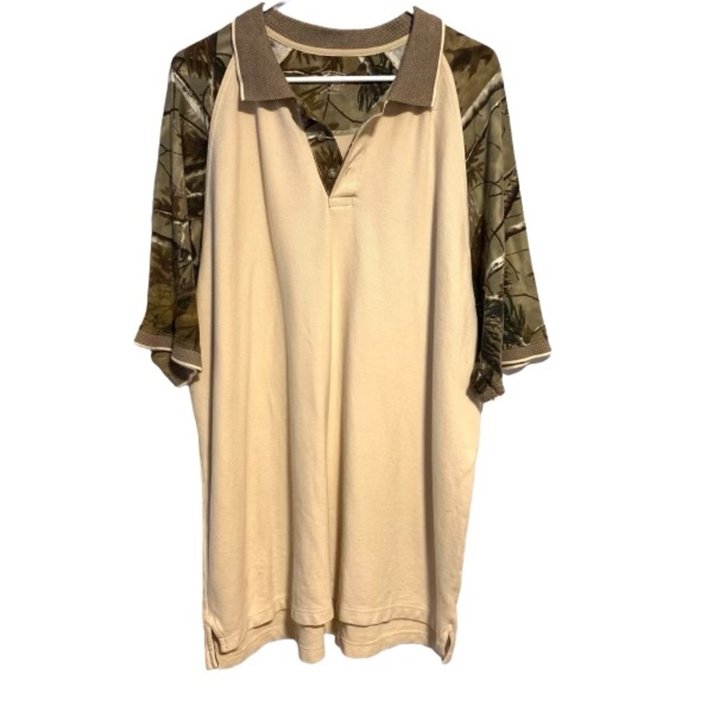 Cabela’s Men Tan Polo With Camo Sleeves XL Regular